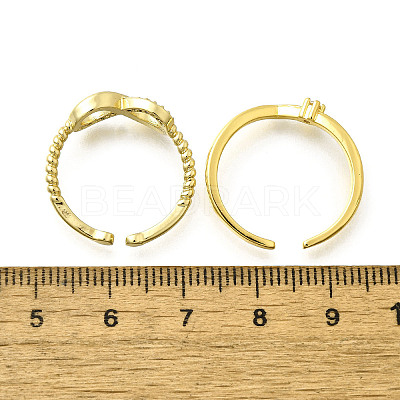 2Pcs 2 Styles Brass Micro Pave Clear Cubic Cuff Zirconia Rings for Women RJEW-S399-04G-1