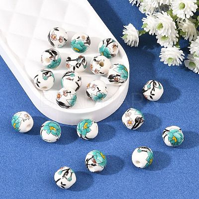 Floral Printed Porcelain Beads PORC-Q199-8mm-17-1