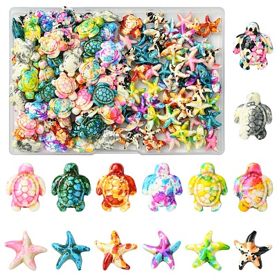 124Pcs 14 Styles Synthetic Turquoise Dyed Beads G-FS0005-88-1