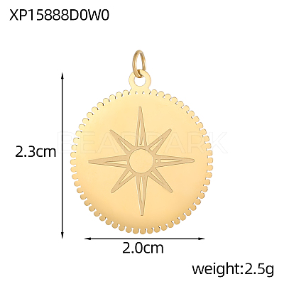 Flat Round Charms 304 Stainless Steel Pendants STAS-OY004-50G-1