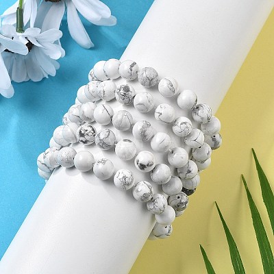 Natural Howlite Beaded Stretch Bracelets BJEW-Q692-42-10mm-1