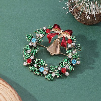 Christmas Wreath & Bell Alloy Rhinestone Pendant Necklaces & Dangle Earrings & Charm Bracelets & Brooch Sets WG06691-09-1