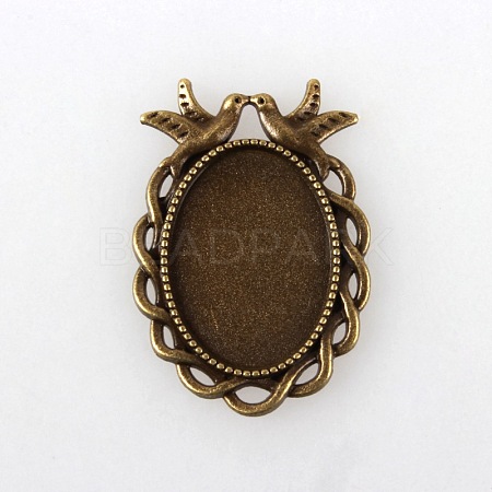 Vintage Tibetan Style Alloy Bird Pendant Cabochon Bezel Settings TIBEP-M018-32AB-NF-1