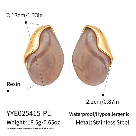 Oval 304 Stainless Steel & Resin Stud Earrings QS3167-3-1