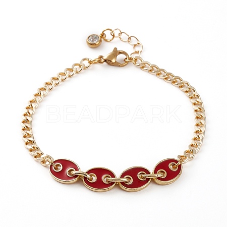 Golden Plated Brass Enamel Chain Bracelets BJEW-JB05881-04-1