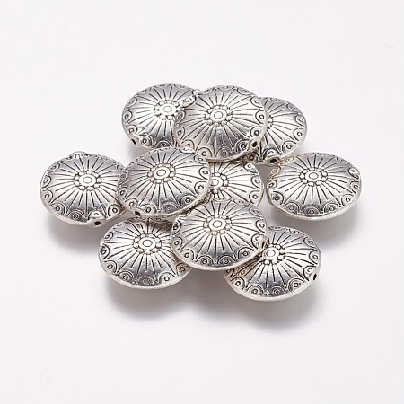 Tibetan Style Alloy Flat Round Carved Wheel Beads TIBEB-5720-AS-LF-1