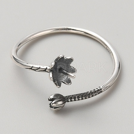 925 Sterling Silver Open Cuff Design Ring Mounts Fittings with Pearl Seat STER-WH0016-09AS-1