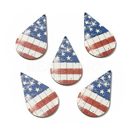 American Flag Theme Single Face Printed Aspen Wood Big Pendants WOOD-G014-12-1