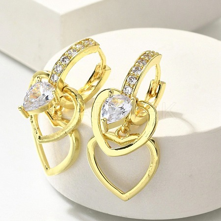 Brass Clear Cubic Zirconia Hoop Earrings EJEW-M047-12G-1