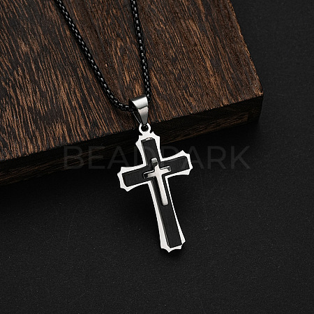 Triple Layered Cross 304 Stainless Steel Pendant Necklaces for Men FS-WGC3E83-02-1