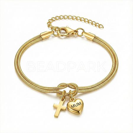 Mother's Day 304 Stainless Steel Snake Chain Double-layered Bracelets WG6C8B3-01-1
