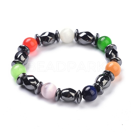 Cat Eye Round Beads Stretch Bracelets BJEW-P268-03-1