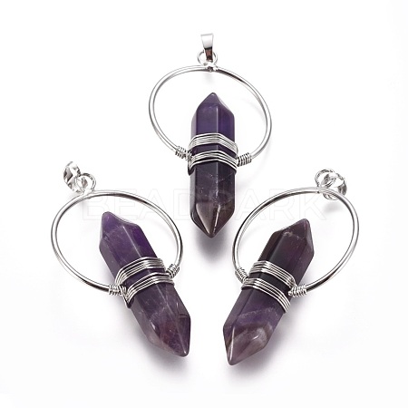 Natural Amethyst Wire Wrapped Pointed Big Pendants G-L520-I02-P-1