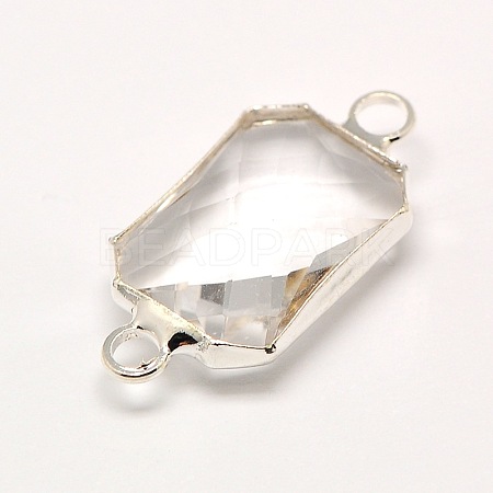 Silver Color Plated Brass Glass Faceted Rectangle Links connectors GLAA-M008-B-21S-1