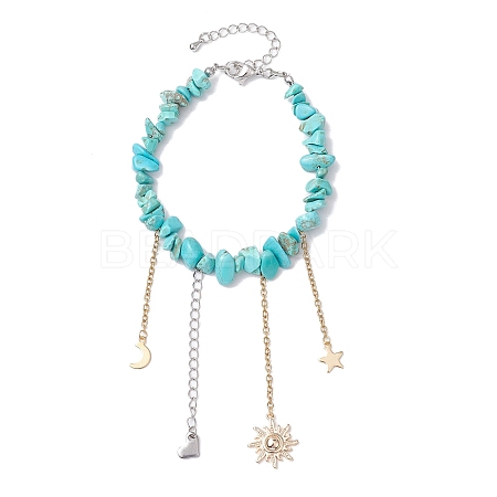 Synthetic Turquoise Chip Beaded Bracelets AJEW-JB01221-1