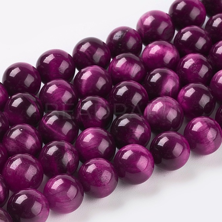 Natural Magenta Tiger Eye Beads Strands X-G-C076-8mm-1C-1