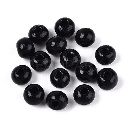 Spray Painted Round Natural Schima Wood Beads WOOD-A018-6mm-03-1