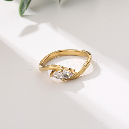 304 Stainless Steel & Cubic Zirconia Finger Rings for Women WG54E70-01-1