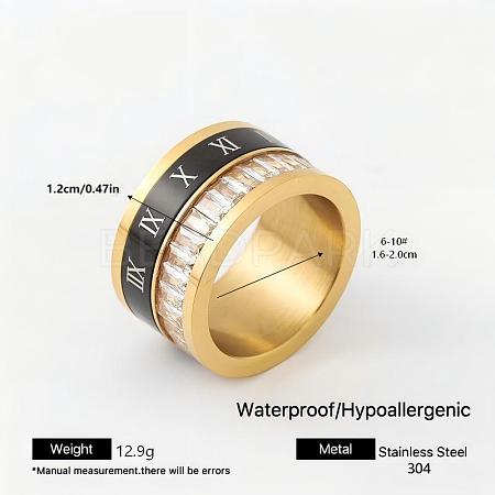 304 Stainless Steel Rhinestone Wide Band Finger Rings XC5005-28-1