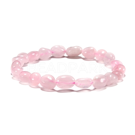 Natural Rose Quartz Bead Stretch Bracelets BJEW-K213-01-1