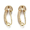 Brass Micro Pave Clear Cubic Zirconia Safety Pin Earrings EJEW-S208-116-NF-1