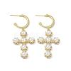 Cubic Zirconia Ring with Cross Dangle Stud Earrings with Plastic Pearl Beaded EJEW-I277-08G-1