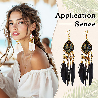 2 Pairs 2 Colors Bohemian Alloy Feather Dangle Earrings EJEW-TA0001-78B-1