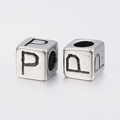 304 Stainless Steel Large Hole Letter European Beads LS-STAS-H428-01AS-P-1
