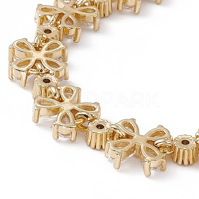 Clear Cubic Zirconia Flower Link Chain Bracelet BJEW-F437-01G-1