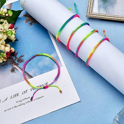 5Pcs 5 Color Braided Nylon Thread Cord Bracelets Set BJEW-SW00049-05-1