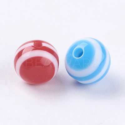 Mixed Color Round Striped Resin Chunky Beads X-RB017Y-1