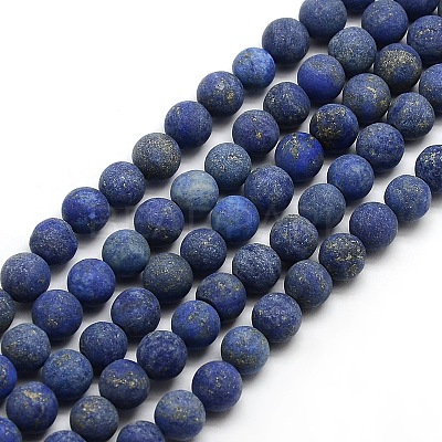 Natural Frosted Lapis Lazuli Round Bead Strands G-M064-6mm-08-1