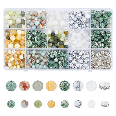 420Pcs Natural & Synthetic Mixed Gemstone Round Beads with 40Pcs Iron Rhinestone Spacer Beads DIY-ME0001-16-1