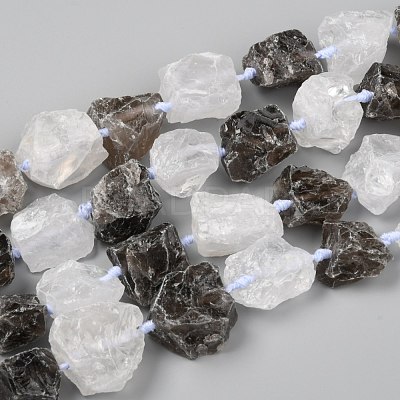 Rough Raw Natural Quartz Crystal and Smoky Quartz Beads Strands G-F595-I06-1