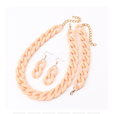 Acrylic Curb Chain Chain Necklaces & Dangle Earrings & Bracelets Sets FS-WGA399B-16-1