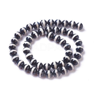 Natural Tibetan Striped Pattern dZi Agate Beads Strands G-P425-03D-6mm-1