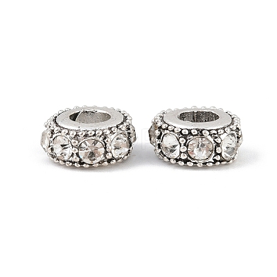 Flat Round Antique Silver Plated Alloy Rhinestone European Beads ALRI-Q228-10H-1