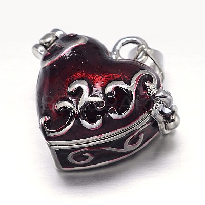 Enamel Heart Rack Plating Brass Prayer Box Pendants KK-L101-02B-1