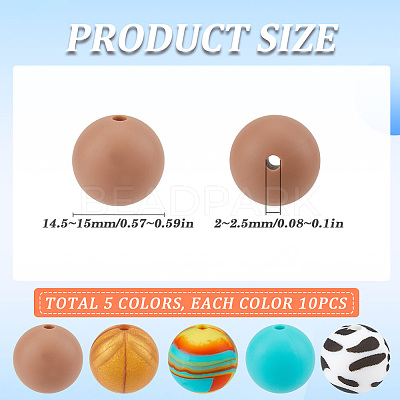50Pcs 5 Styles Food Grade Eco-Friendly Silicone Beads SIL-SC0002-13-1