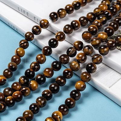 Grade AB Natural Tiger Eye Round Beads Strands X-G-E334-8mm-17-1