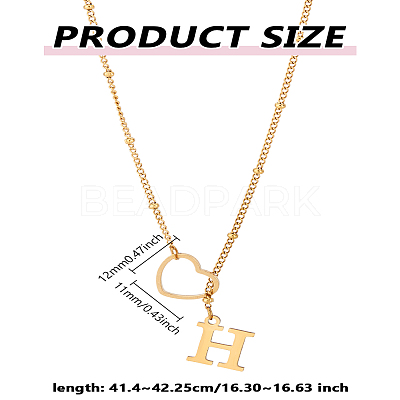 1Pc Letter & Heart Stainless Steel Lariat Necklaces for Women NJEW-LP0002-87G-H-1