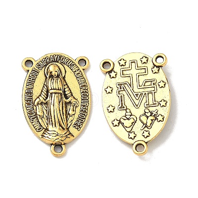 Holy Oval Carved Virgin Mary Tibetan Style Alloy Chandelier Component Links S-TIBEP-LF0961YKG-AG-1