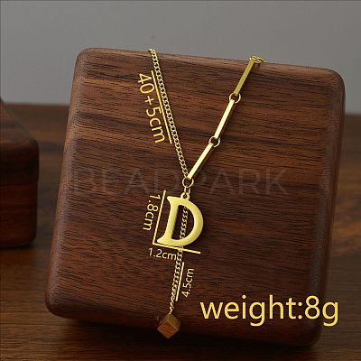 304 Stainless Steel Initial Pendant with Dice Tassel Necklaces FS-WGD823D-04-1