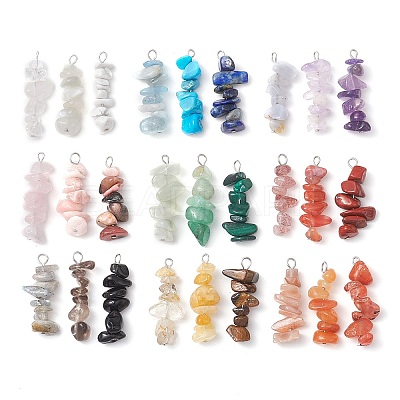 Gradient Color Mixed Gemstone Chip Beaded Pendants PALLOY-JF02791-1