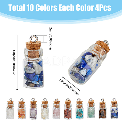 40Pcs 10 Colors Natural & Synthetic Mixed Gemstone Chip Pendants PALLOY-AB00151-1