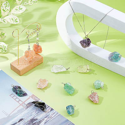 50Pcs 10 Colors Natural Gemstone Pendants PALLOY-FH00141-1
