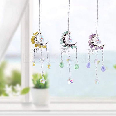 Moon & Star Alloy Hanging Ornaments HJEW-TADJ0022-1