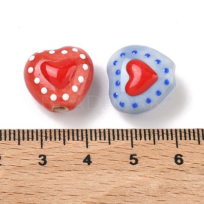 Heart Pattern Handmade Porcelain Enamel Beads X-PORC-G016-03-1