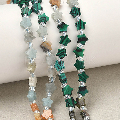 4 Styles Synthetic Malachite & Natural Dragon Blood Jasper & Flower Amazonite & Red Aventurine Beads Strands G-D095-A08-1