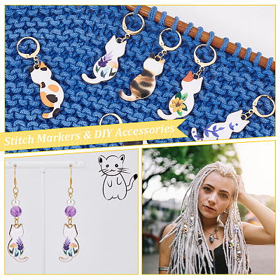 Alloy Enamel Cat Pendant Stitch Markers HJEW-AB00202-1